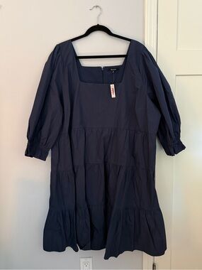 NWT Madewell Lizzie Cotton Poplin Babydoll Dress Navy 24W Plus